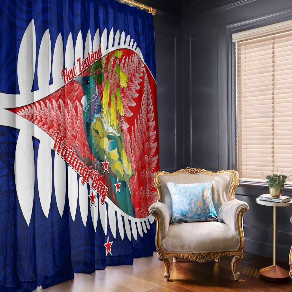 new-zealand-waitangi-day-window-curtain-nz-maori-tui-bird-with-kowhai-flowers