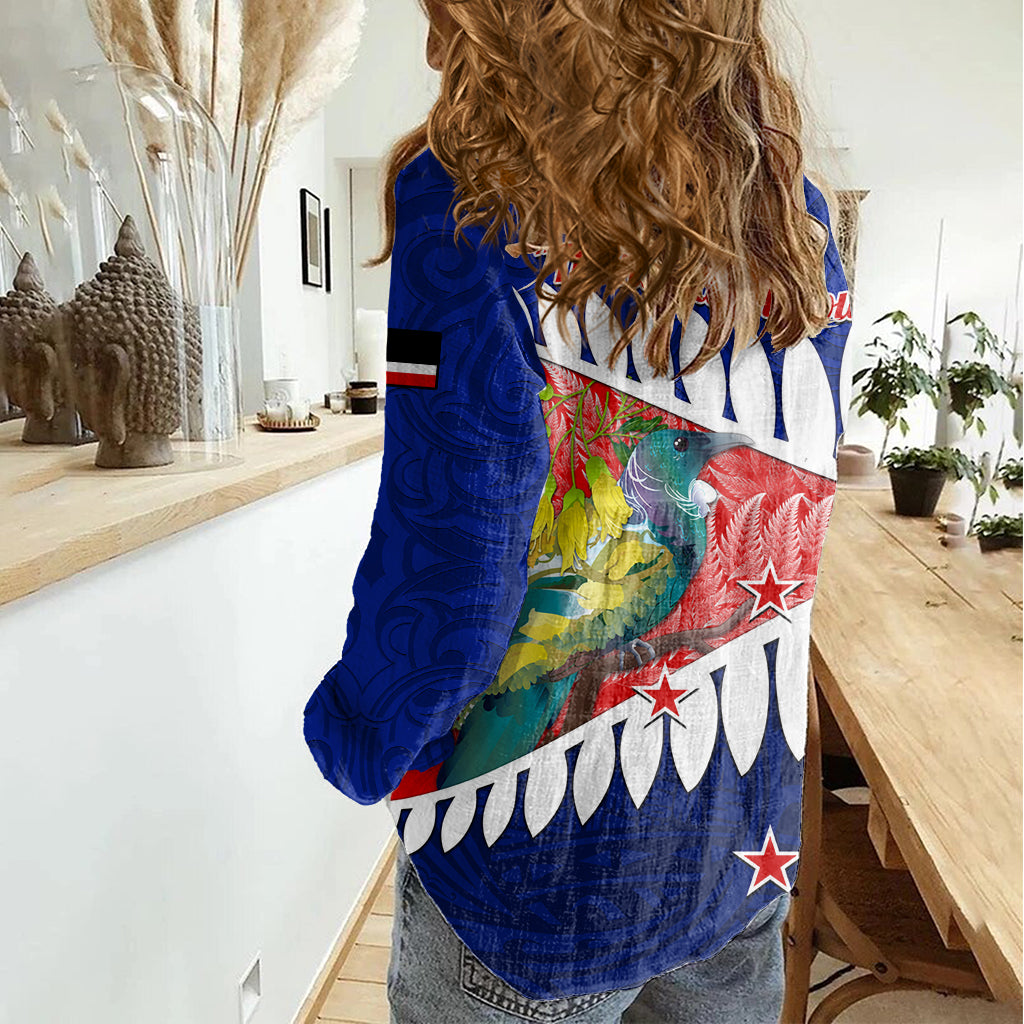 new-zealand-waitangi-day-women-casual-shirt-nz-maori-tui-bird-with-kowhai-flowers