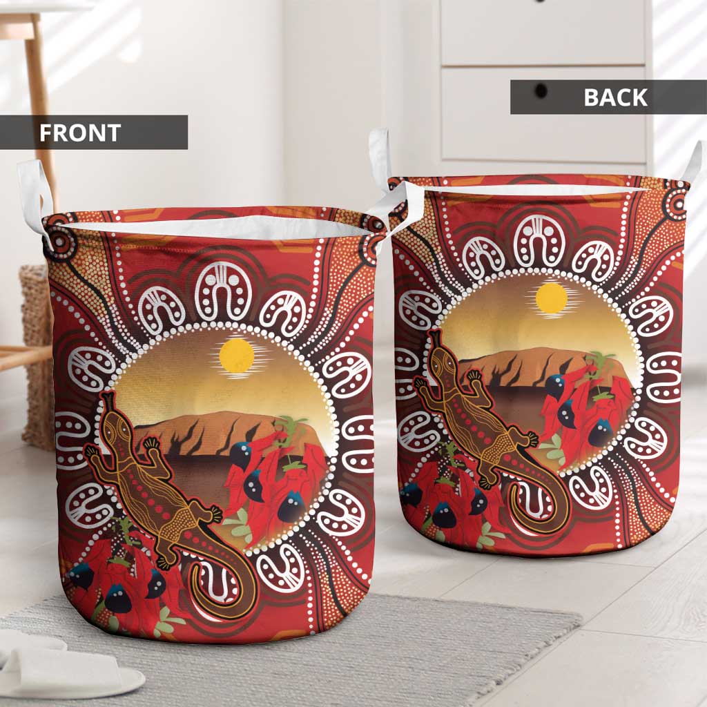 Indigenous Goanna Australia Laundry Basket Aussie Uluru Ayers Rock Sturt's Desert Pea