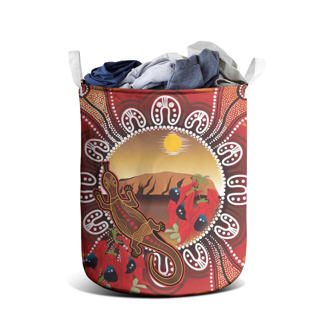 Indigenous Goanna Australia Laundry Basket Aussie Uluru Ayers Rock Sturt's Desert Pea