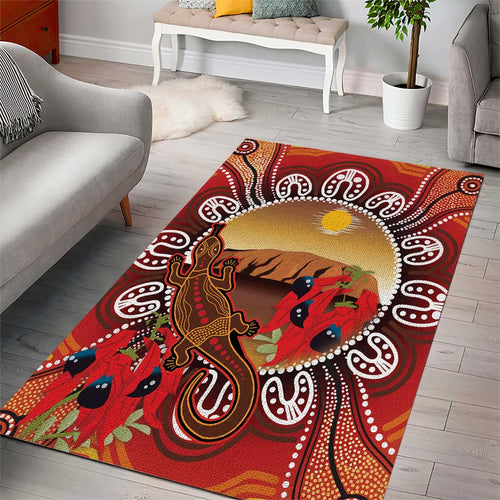 Indigenous Goanna Australia Area Rug Aussie Uluru Ayers Rock Sturt's Desert Pea
