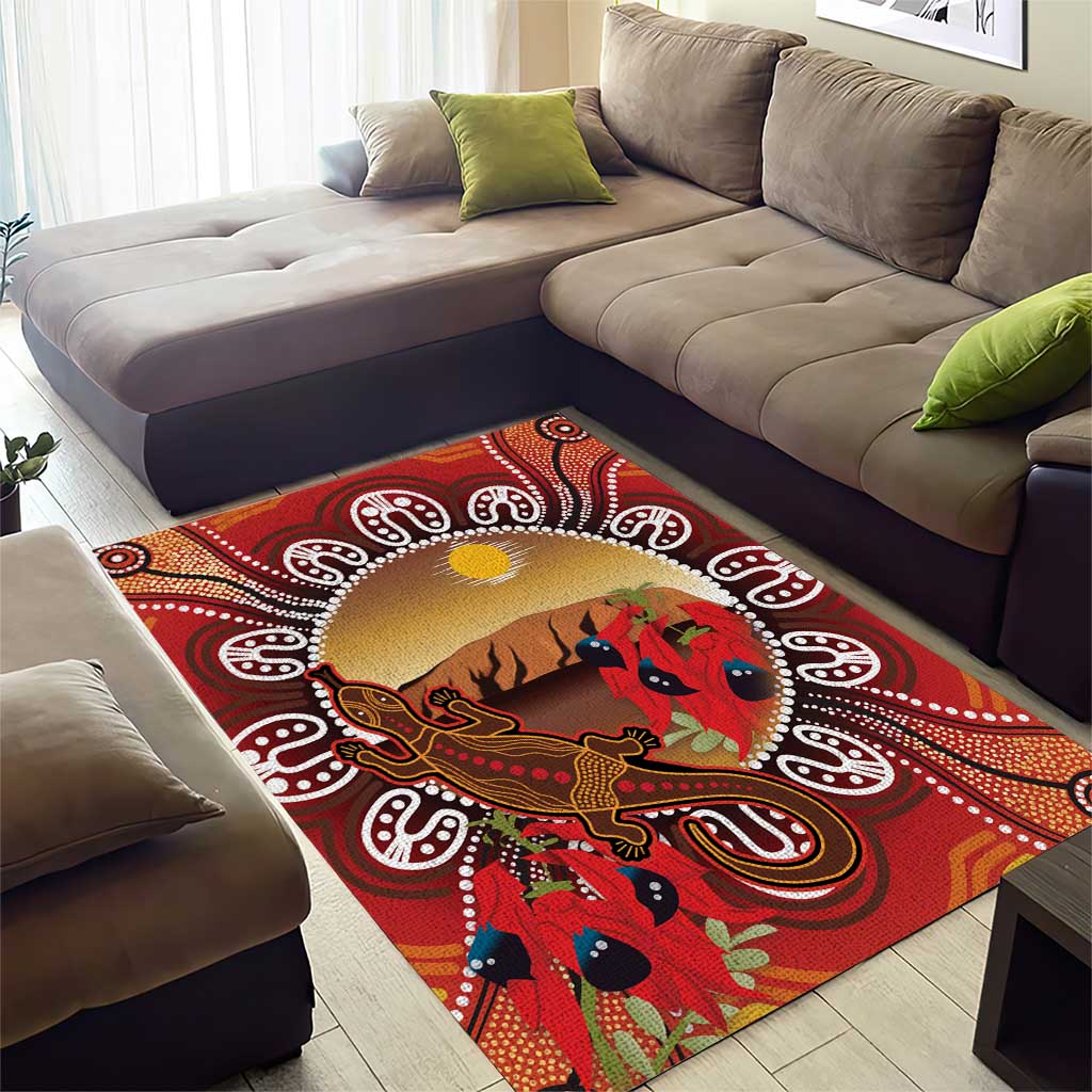 Indigenous Goanna Australia Area Rug Aussie Uluru Ayers Rock Sturt's Desert Pea