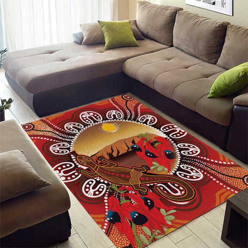 Indigenous Goanna Australia Area Rug Aussie Uluru Ayers Rock Sturt's Desert Pea