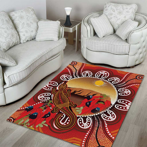 Indigenous Goanna Australia Area Rug Aussie Uluru Ayers Rock Sturt's Desert Pea