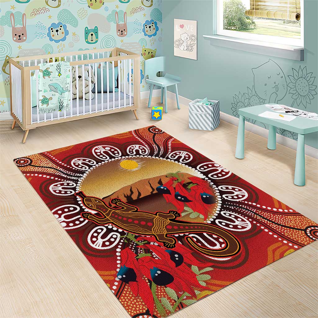 Indigenous Goanna Australia Area Rug Aussie Uluru Ayers Rock Sturt's Desert Pea
