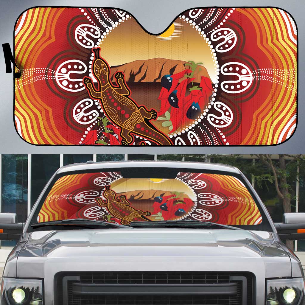 Indigenous Goanna Australia Auto Sun Shade Aussie Uluru Ayers Rock Sturt's Desert Pea