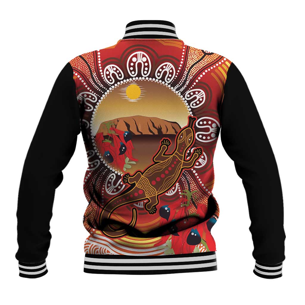 Indigenous Goanna Australia Baseball Jacket Aussie Uluru Ayers Rock Sturt's Desert Pea