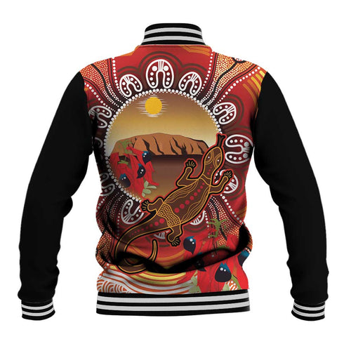 Indigenous Goanna Australia Baseball Jacket Aussie Uluru Ayers Rock Sturt's Desert Pea