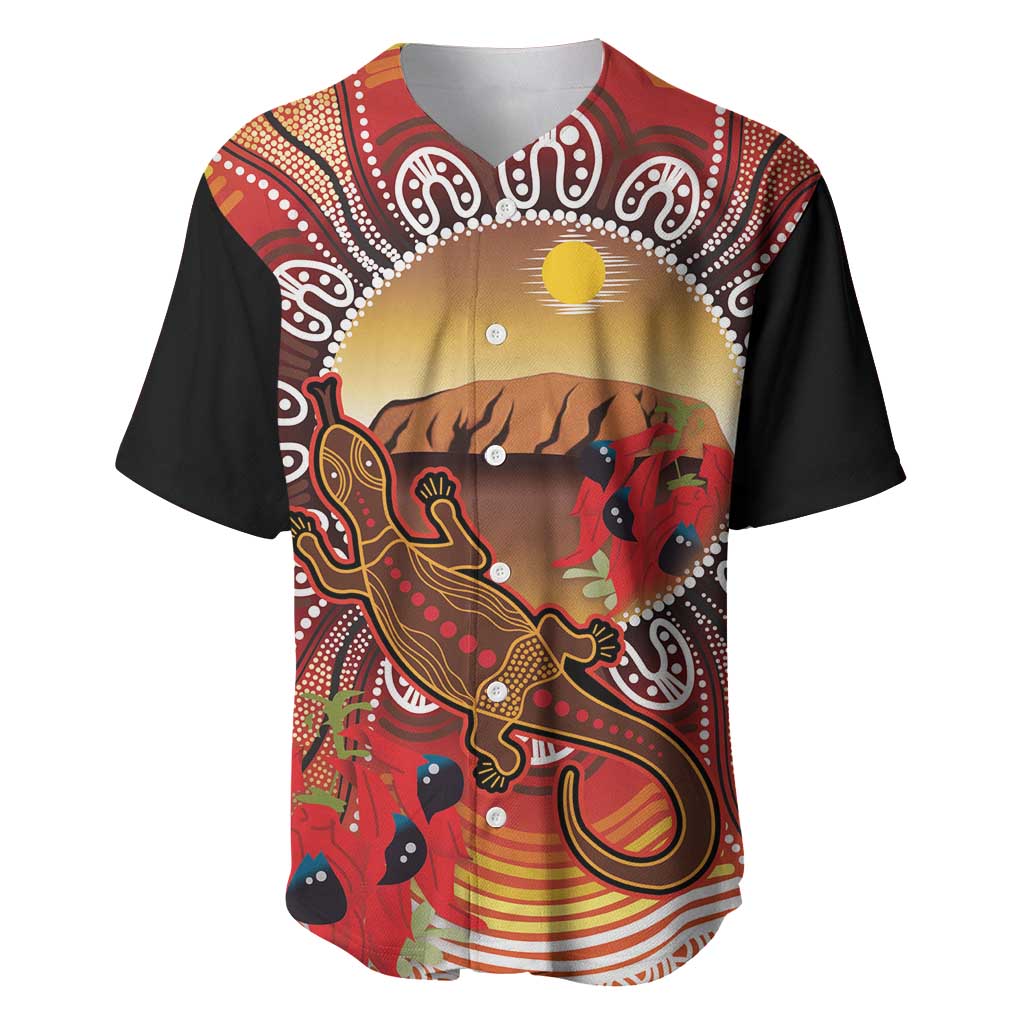 Indigenous Goanna Australia Baseball Jersey Aussie Uluru Ayers Rock Sturt's Desert Pea