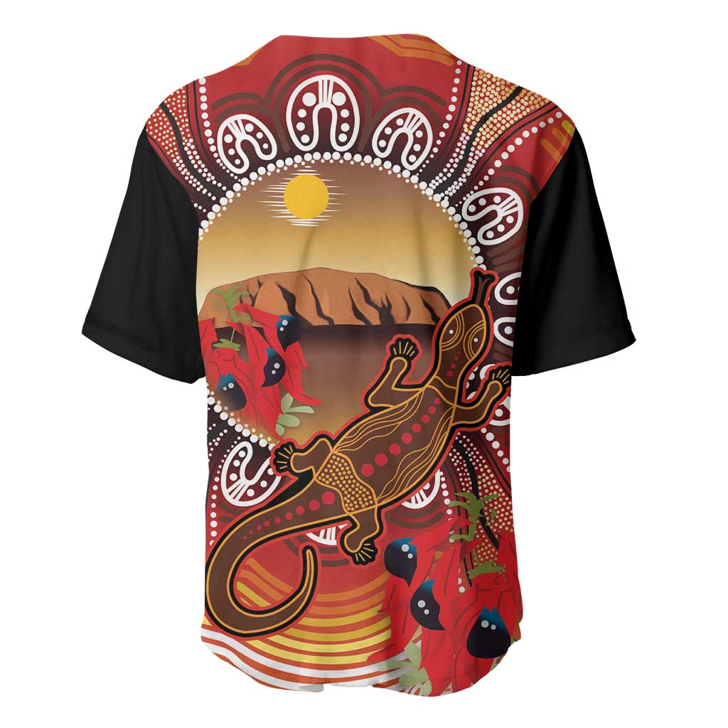 Indigenous Goanna Australia Baseball Jersey Aussie Uluru Ayers Rock Sturt's Desert Pea