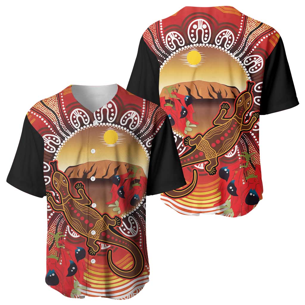 Indigenous Goanna Australia Baseball Jersey Aussie Uluru Ayers Rock Sturt's Desert Pea