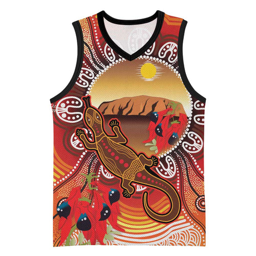 Indigenous Goanna Australia Basketball Jersey Aussie Uluru Ayers Rock Sturt's Desert Pea
