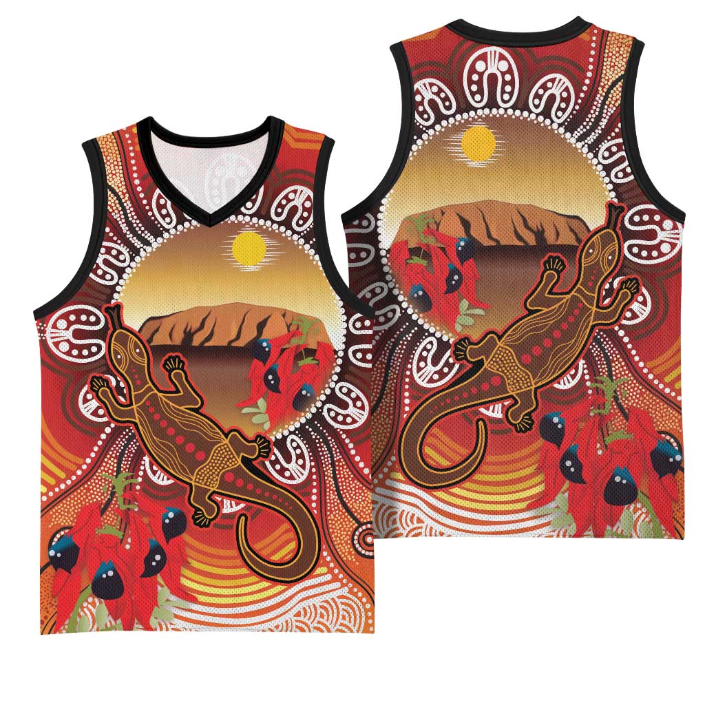Indigenous Goanna Australia Basketball Jersey Aussie Uluru Ayers Rock Sturt's Desert Pea