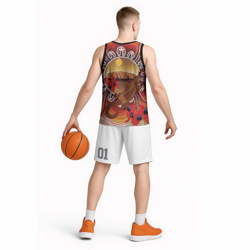 Indigenous Goanna Australia Basketball Jersey Aussie Uluru Ayers Rock Sturt's Desert Pea