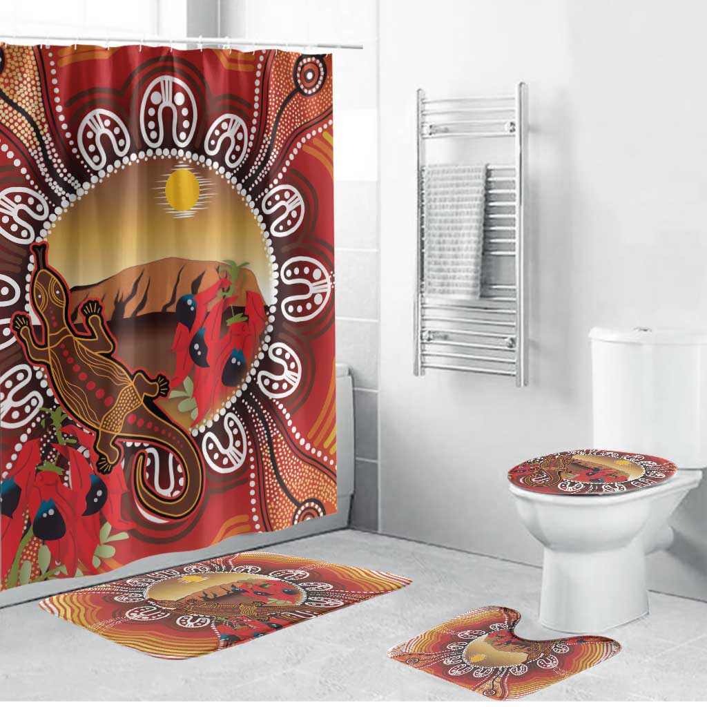 Indigenous Goanna Australia Bathroom Set Aussie Uluru Ayers Rock Sturt's Desert Pea