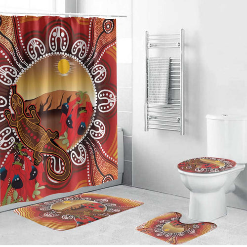 Indigenous Goanna Australia Bathroom Set Aussie Uluru Ayers Rock Sturt's Desert Pea