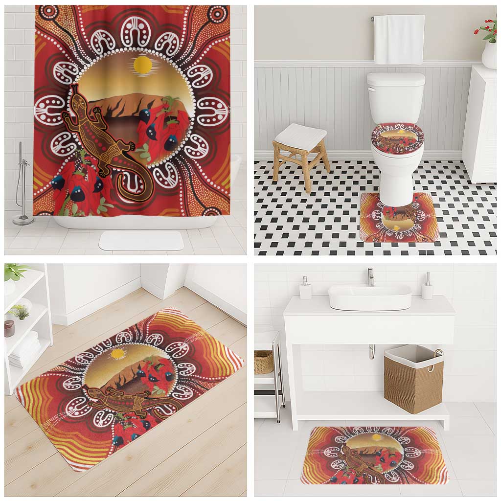 Indigenous Goanna Australia Bathroom Set Aussie Uluru Ayers Rock Sturt's Desert Pea