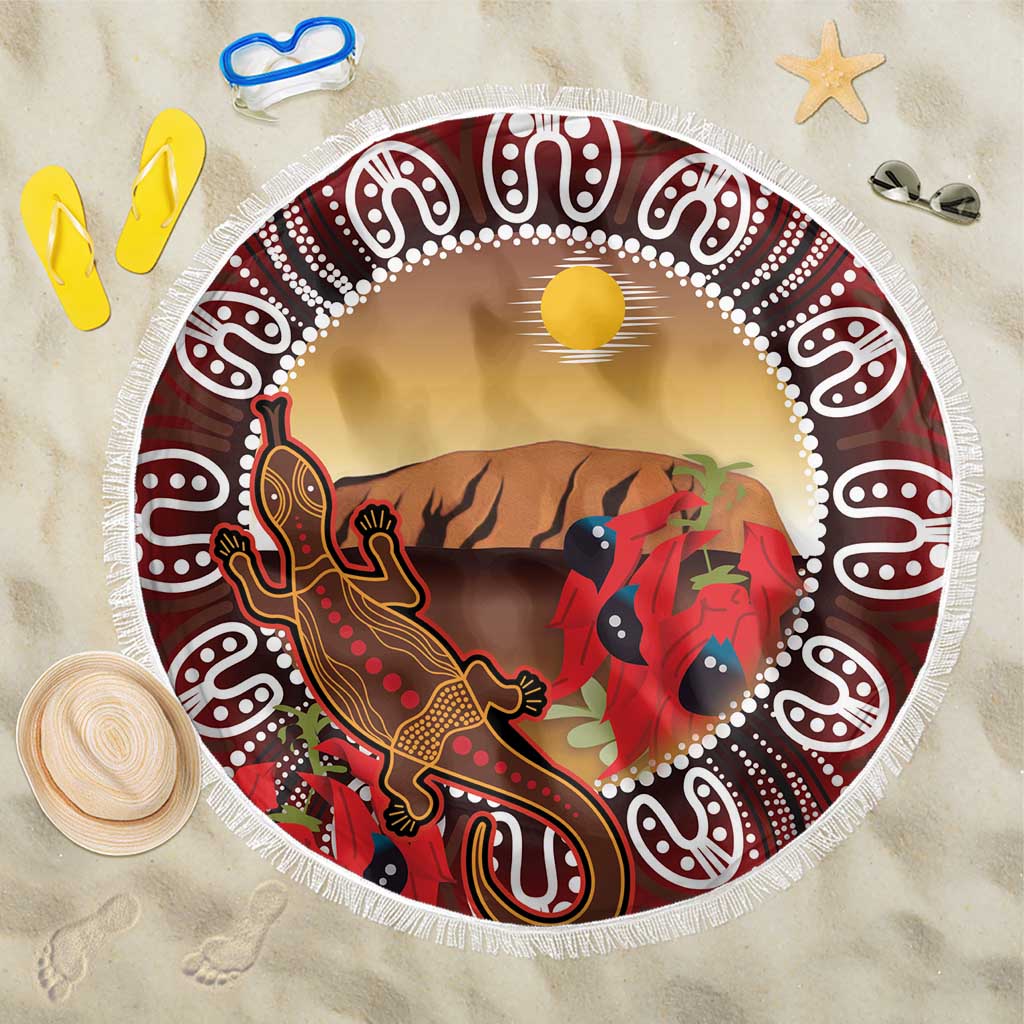 Indigenous Goanna Australia Beach Blanket Aussie Uluru Ayers Rock Sturt's Desert Pea