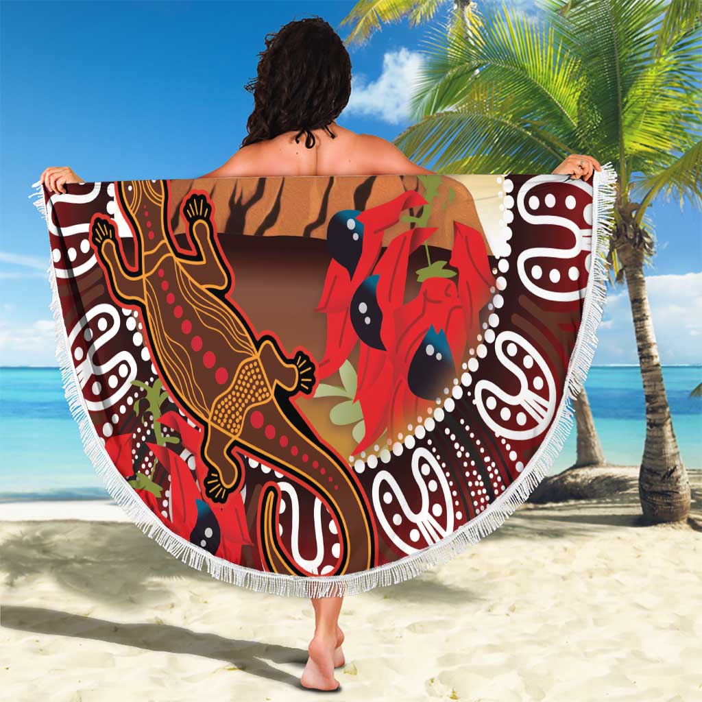 Indigenous Goanna Australia Beach Blanket Aussie Uluru Ayers Rock Sturt's Desert Pea