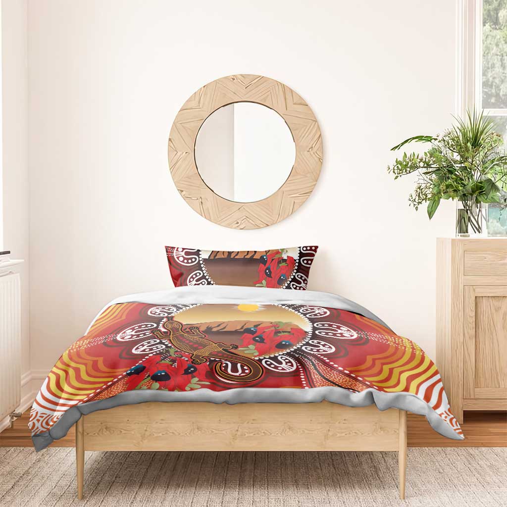 Indigenous Goanna Australia Bedding Set Aussie Uluru Ayers Rock Sturt's Desert Pea
