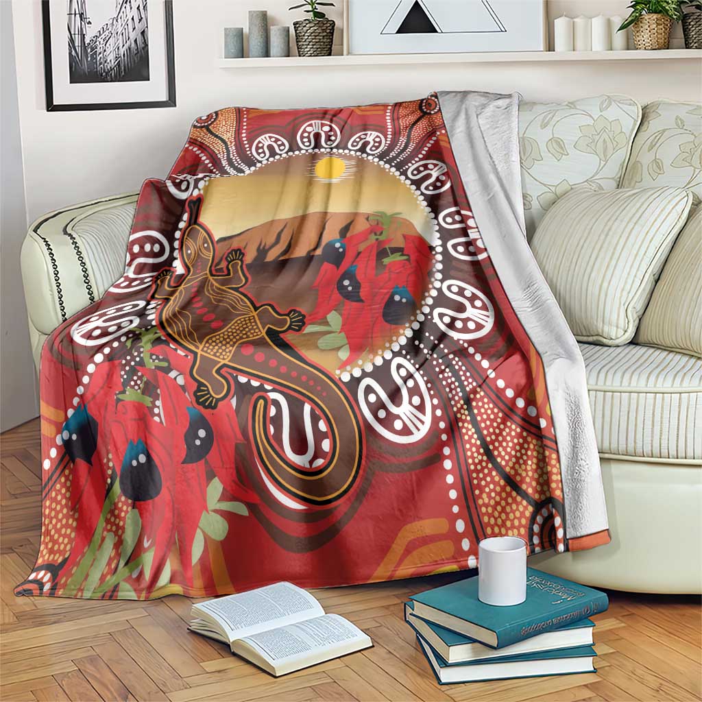 Indigenous Goanna Australia Blanket Aussie Uluru Ayers Rock Sturt's Desert Pea