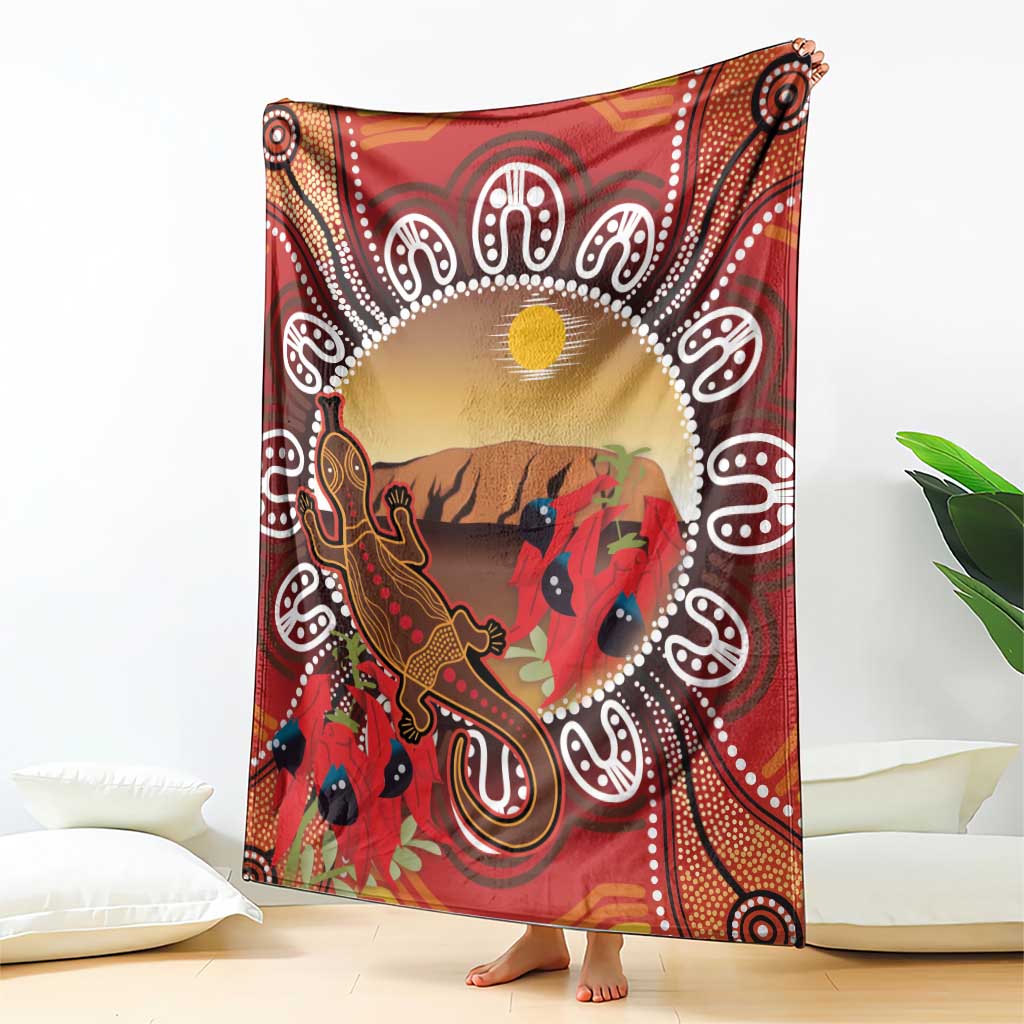Indigenous Goanna Australia Blanket Aussie Uluru Ayers Rock Sturt's Desert Pea