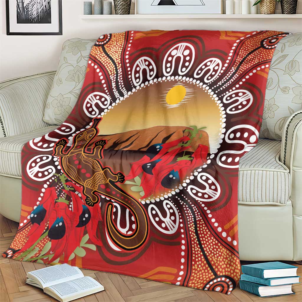 Indigenous Goanna Australia Blanket Aussie Uluru Ayers Rock Sturt's Desert Pea