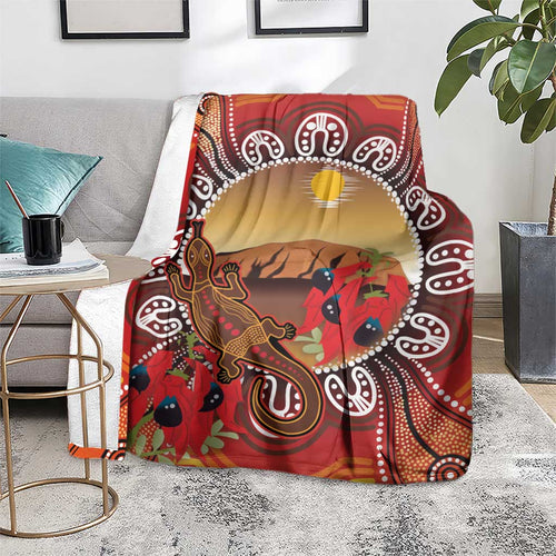 Indigenous Goanna Australia Blanket Aussie Uluru Ayers Rock Sturt's Desert Pea