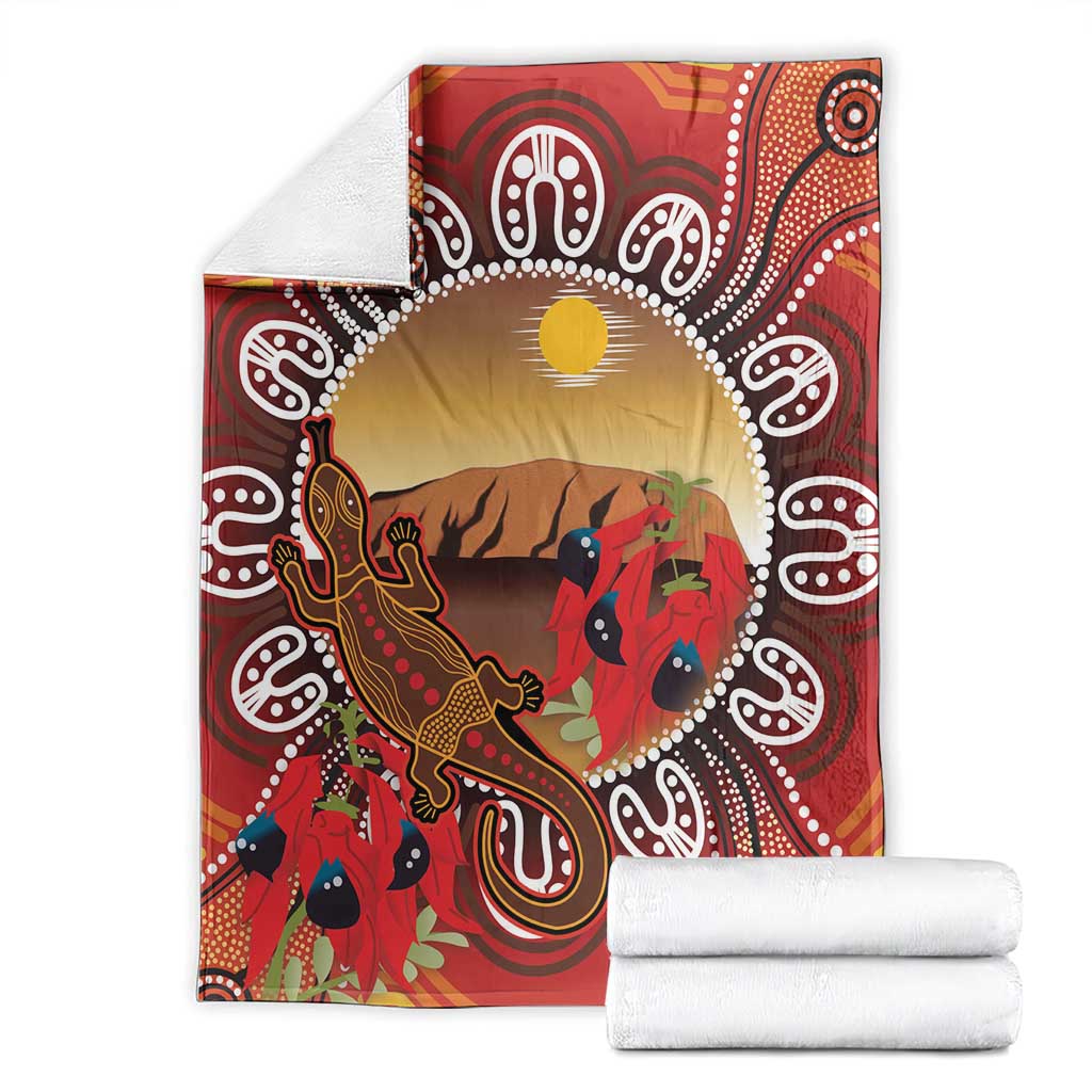 Indigenous Goanna Australia Blanket Aussie Uluru Ayers Rock Sturt's Desert Pea