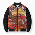 Indigenous Goanna Australia Bomber Puffer Jacket Aussie Uluru Ayers Rock Sturt's Desert Pea