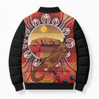 Indigenous Goanna Australia Bomber Puffer Jacket Aussie Uluru Ayers Rock Sturt's Desert Pea