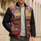 Indigenous Goanna Australia Bomber Puffer Jacket Aussie Uluru Ayers Rock Sturt's Desert Pea