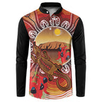 Indigenous Goanna Australia Button Sweatshirt Aussie Uluru Ayers Rock Sturt's Desert Pea