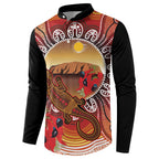 Indigenous Goanna Australia Button Sweatshirt Aussie Uluru Ayers Rock Sturt's Desert Pea
