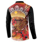 Indigenous Goanna Australia Button Sweatshirt Aussie Uluru Ayers Rock Sturt's Desert Pea