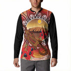 Indigenous Goanna Australia Button Sweatshirt Aussie Uluru Ayers Rock Sturt's Desert Pea