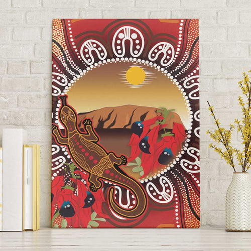 Indigenous Goanna Australia Canvas Wall Art Aussie Uluru Ayers Rock Sturt's Desert Pea