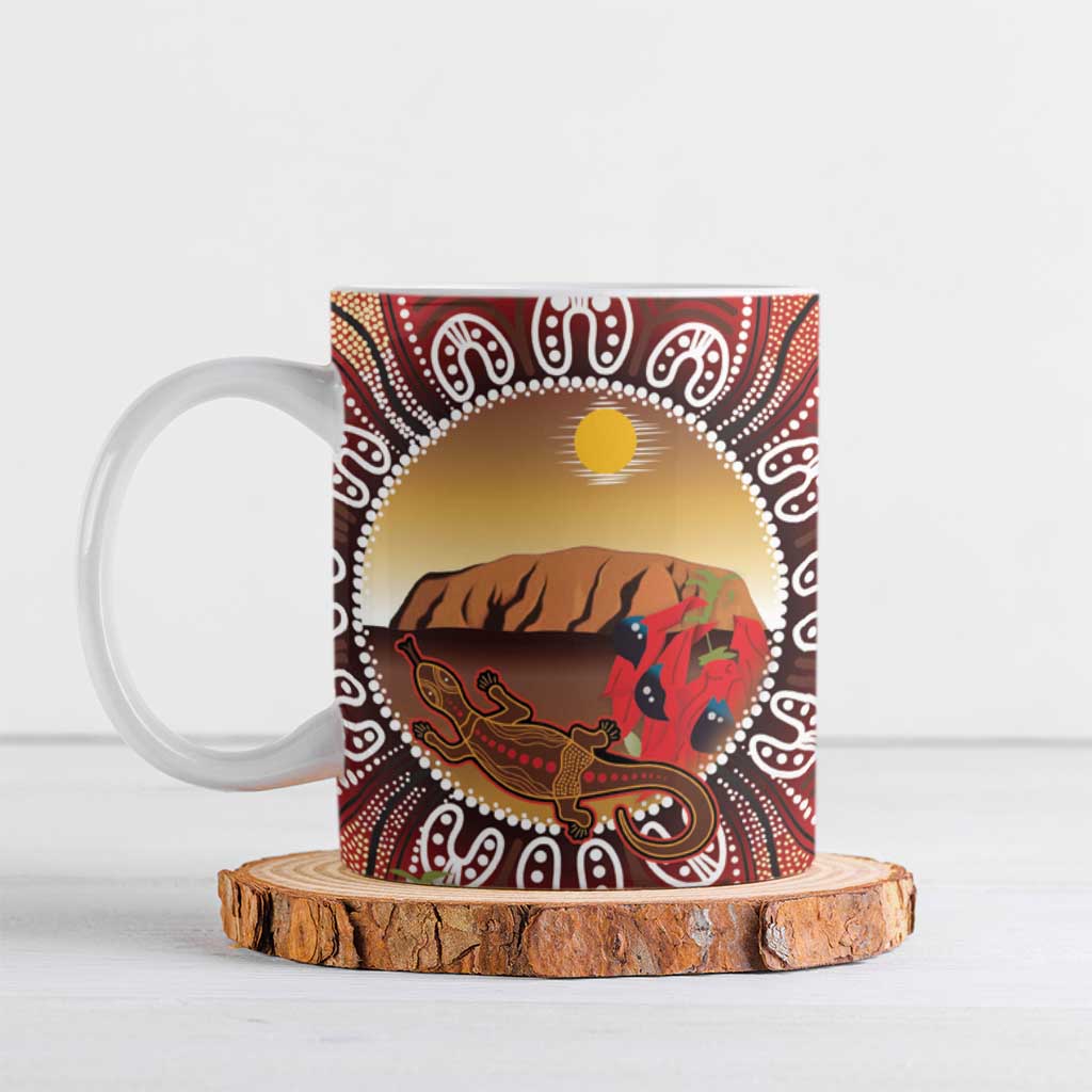 Indigenous Goanna Australia Ceramic Mug Aussie Uluru Ayers Rock Sturt's Desert Pea