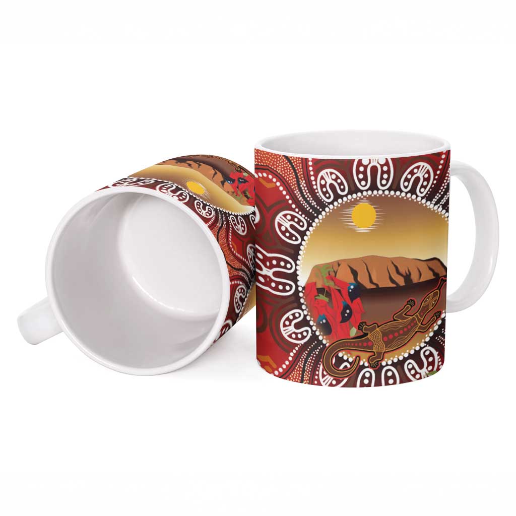 Indigenous Goanna Australia Ceramic Mug Aussie Uluru Ayers Rock Sturt's Desert Pea