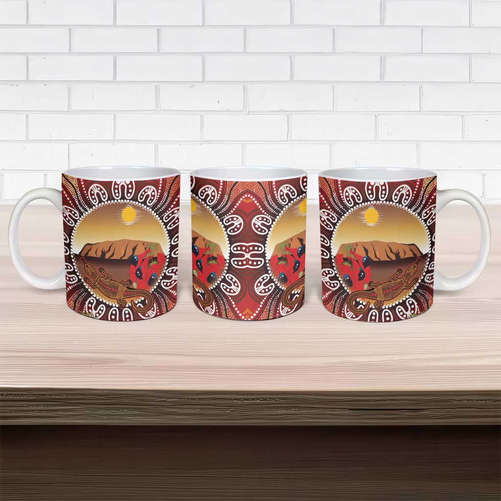 Indigenous Goanna Australia Ceramic Mug Aussie Uluru Ayers Rock Sturt's Desert Pea
