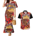 Indigenous Goanna Australia Couples Matching Mermaid Dress and Hawaiian Shirt Aussie Uluru Ayers Rock Sturt's Desert Pea