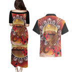 Indigenous Goanna Australia Couples Matching Puletasi and Hawaiian Shirt Aussie Uluru Ayers Rock Sturt's Desert Pea