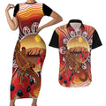 Indigenous Goanna Australia Couples Matching Short Sleeve Bodycon Dress and Hawaiian Shirt Aussie Uluru Ayers Rock Sturt's Desert Pea