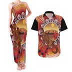 Indigenous Goanna Australia Couples Matching Tank Maxi Dress and Hawaiian Shirt Aussie Uluru Ayers Rock Sturt's Desert Pea