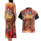 Indigenous Goanna Australia Couples Matching Tank Maxi Dress and Hawaiian Shirt Aussie Uluru Ayers Rock Sturt's Desert Pea