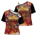 Indigenous Goanna Australia Cross Shoulder Shirt Aussie Uluru Ayers Rock Sturt's Desert Pea