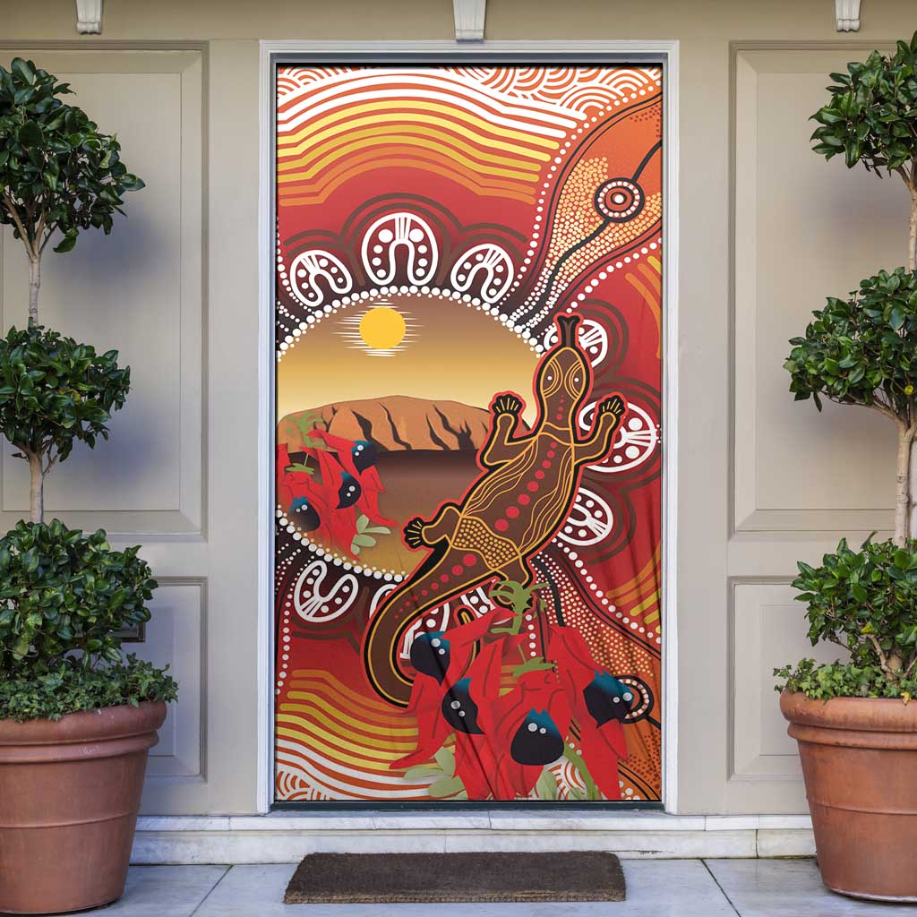 Indigenous Goanna Australia Door Cover Aussie Uluru Ayers Rock Sturt's Desert Pea