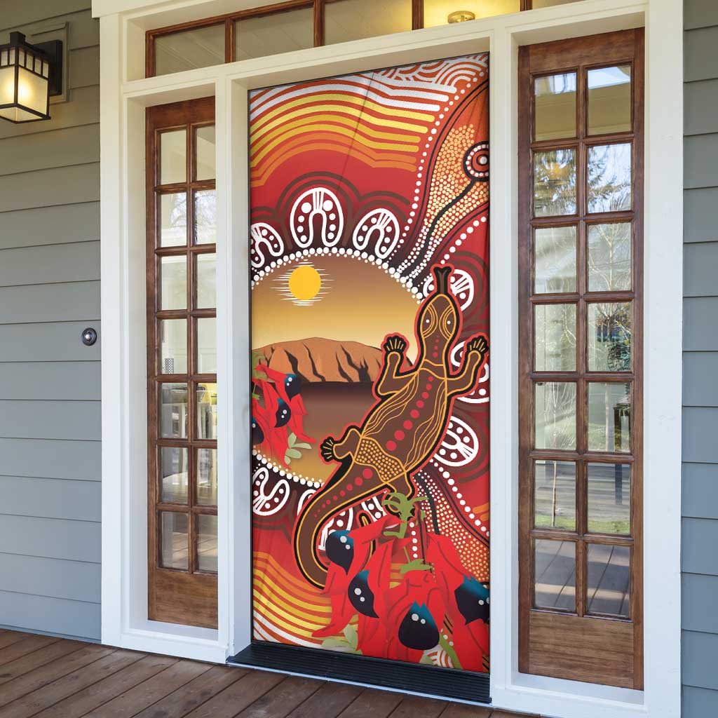 Indigenous Goanna Australia Door Cover Aussie Uluru Ayers Rock Sturt's Desert Pea