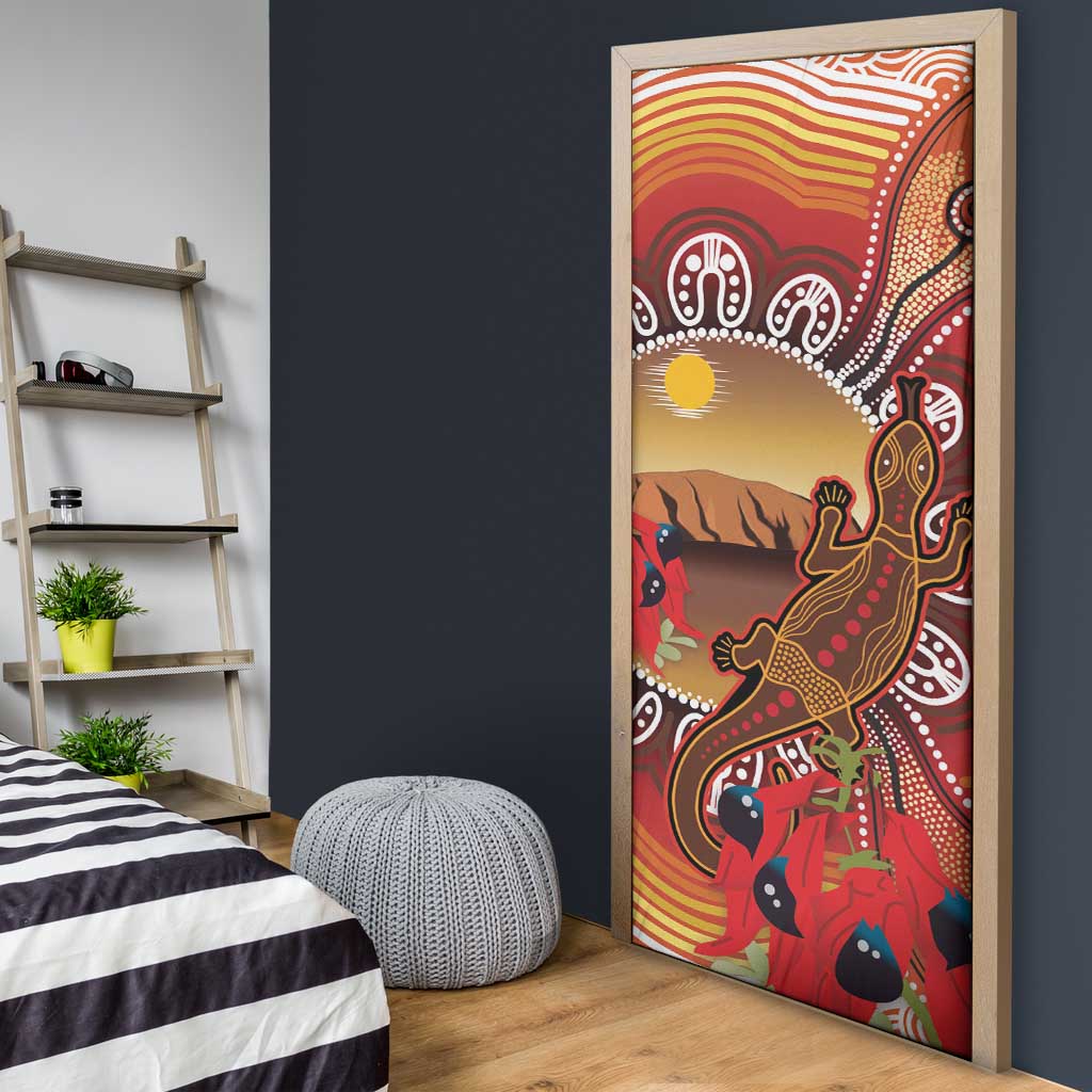 Indigenous Goanna Australia Door Cover Aussie Uluru Ayers Rock Sturt's Desert Pea