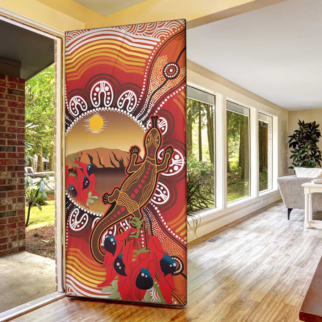 Indigenous Goanna Australia Door Cover Aussie Uluru Ayers Rock Sturt's Desert Pea